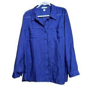 Coldwater Creek Top Womens 3X 24 Blue Sheer Long Sleeve Button Up Shirt Blouse
